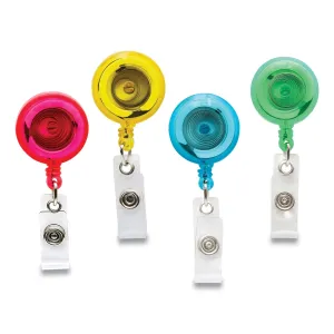 SICURIX® ID Slide-Style Belt Clip Card Reels, 30" Extension, Round, Green/Light Blue/Pink/Yellow, 4/Pack