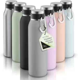 SipX™ Triple-Insulated Stainless Steel Water Bottle - 20oz. With Cover Lid, BPA-Free Reusable Insulated Water Bottle Keeps Cold For 24 Hours, (Grey)