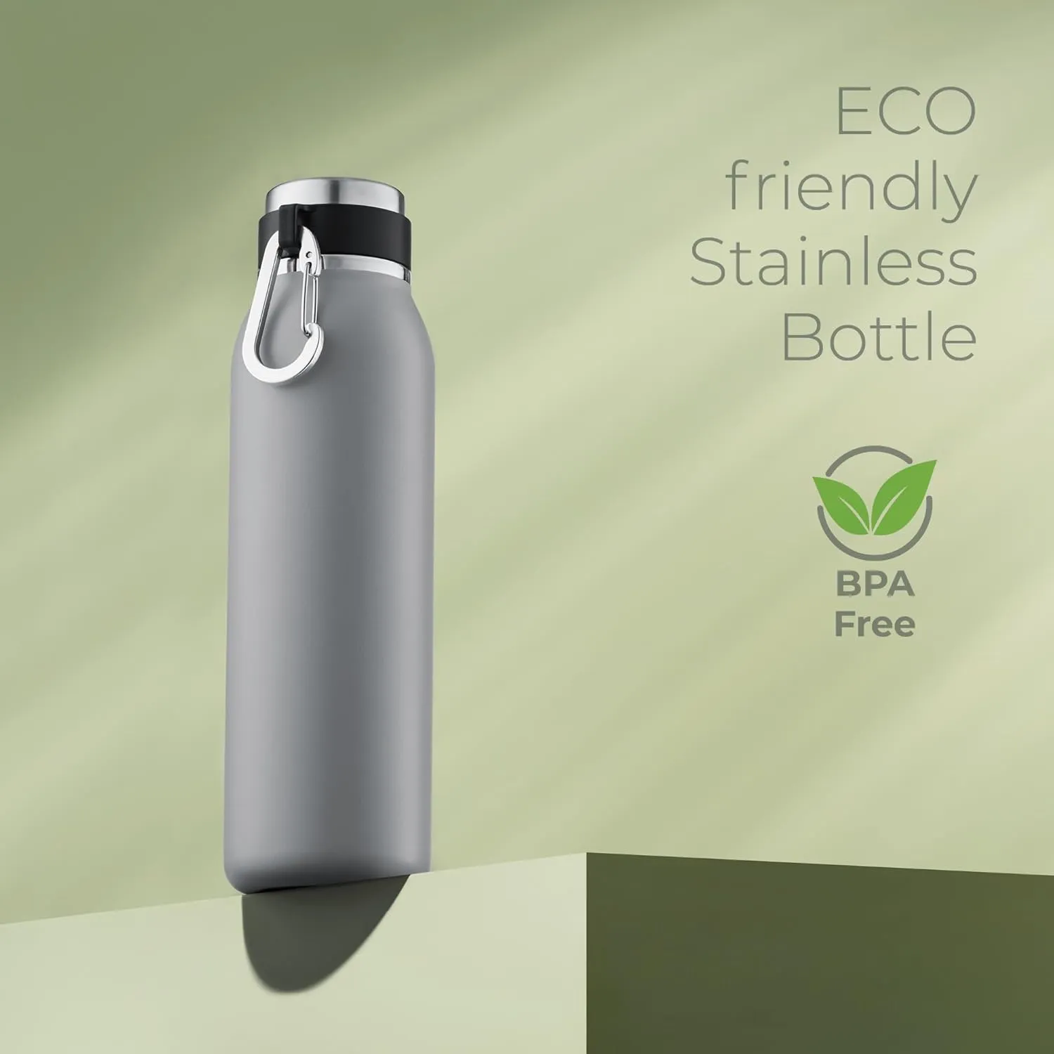 SipX™ Triple-Insulated Stainless Steel Water Bottle - 20oz. With Cover Lid, BPA-Free Reusable Insulated Water Bottle Keeps Cold For 24 Hours, (Grey)