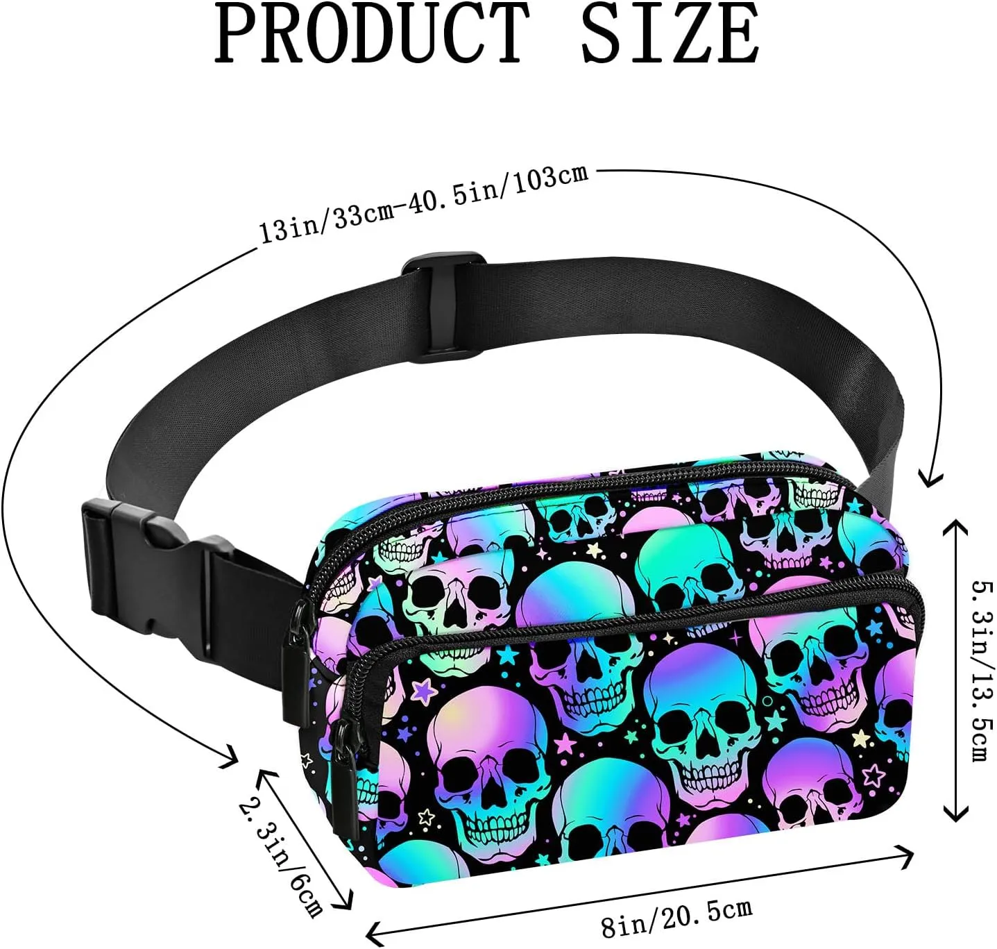 Skull Fanny Pack Women Belt Bag Fashion Waist Pack Easy for Store with Adjustable Strap Traveling Hiking Running Walking