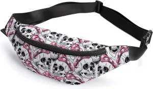 Skull with Headband Fanny Pack for Women Men Small Running Belt Waist Pouch Bag with Zipper Adjustable Strap Casual Waist Pack Hands-Free Phone Holder with Headphone for Travel Jogging Hiking Walking