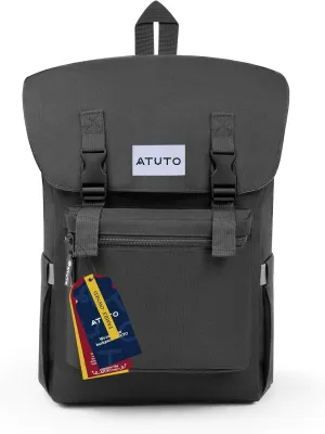 Slim Vintage Backpack for Men and Women, Flap Backpack for Laptop till 16.5", Extra Padding, Durable Fabric (Grey)