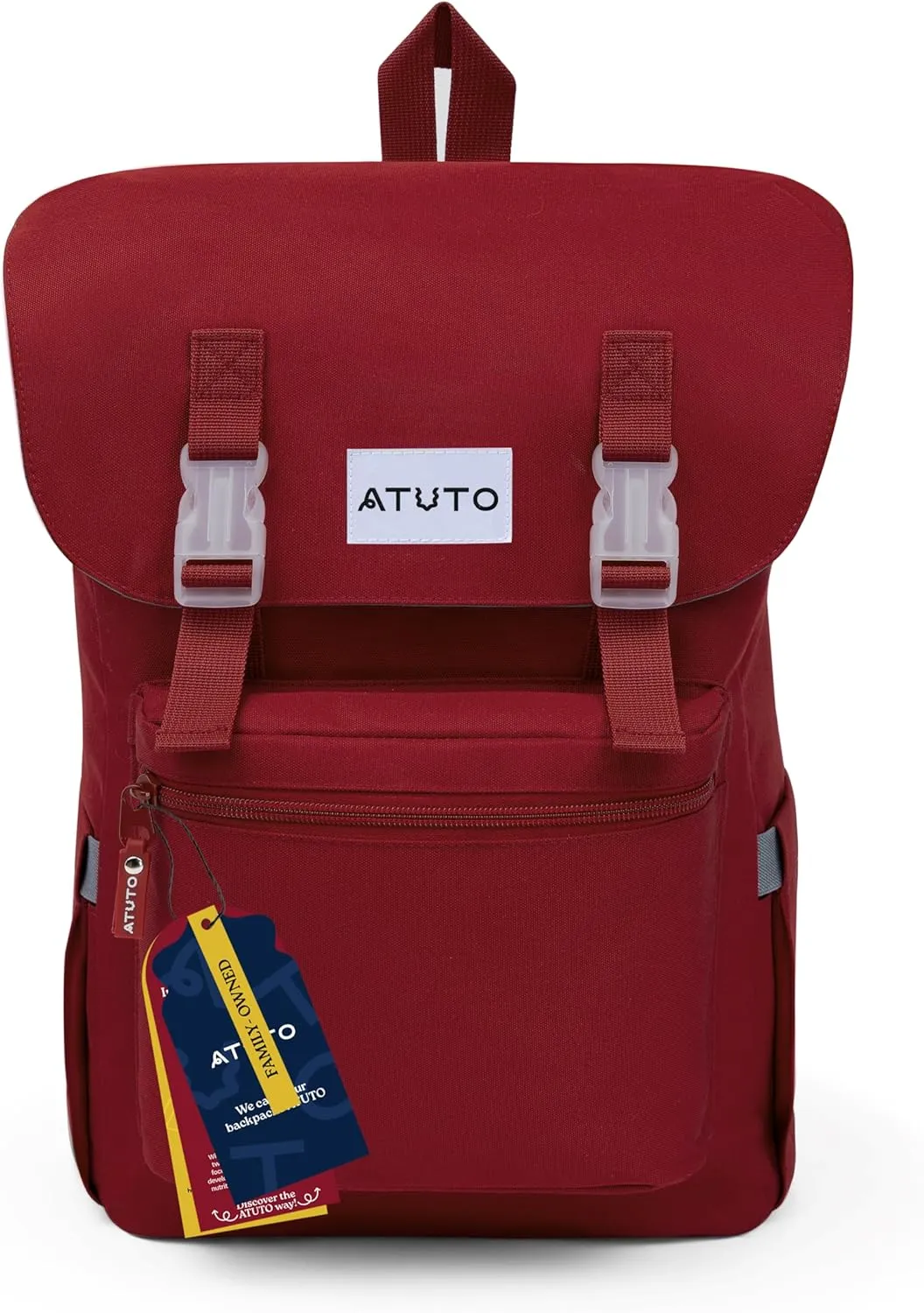 Slim Vintage Backpack for Men and Women, Flap Backpack for Laptop till 16.5", Extra Padding, Durable Fabric (Red)