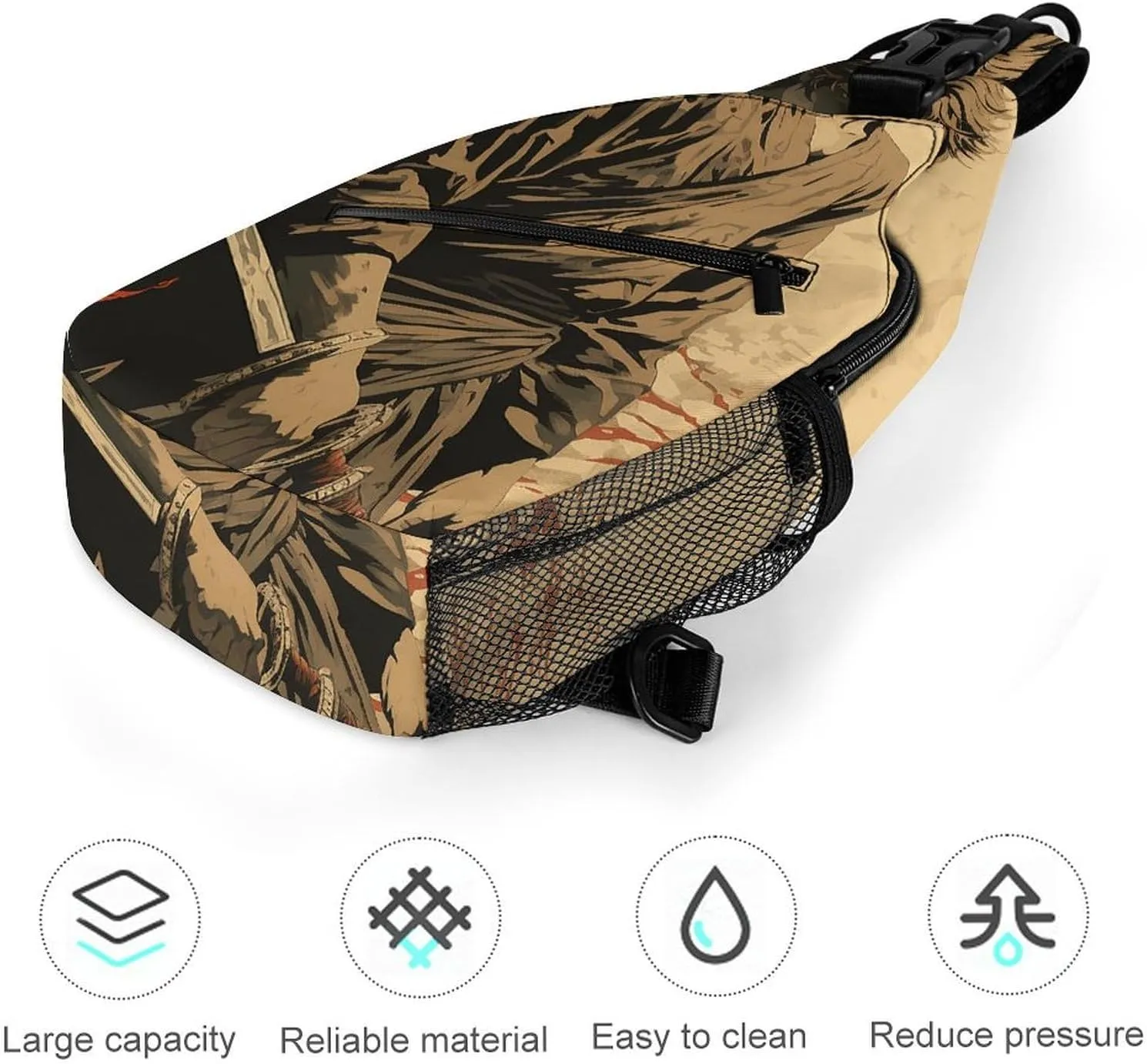 Sling Backpack Crossbody for Man Woman Drawing of Holding Sword Cross Body Adjustable Chest Bag