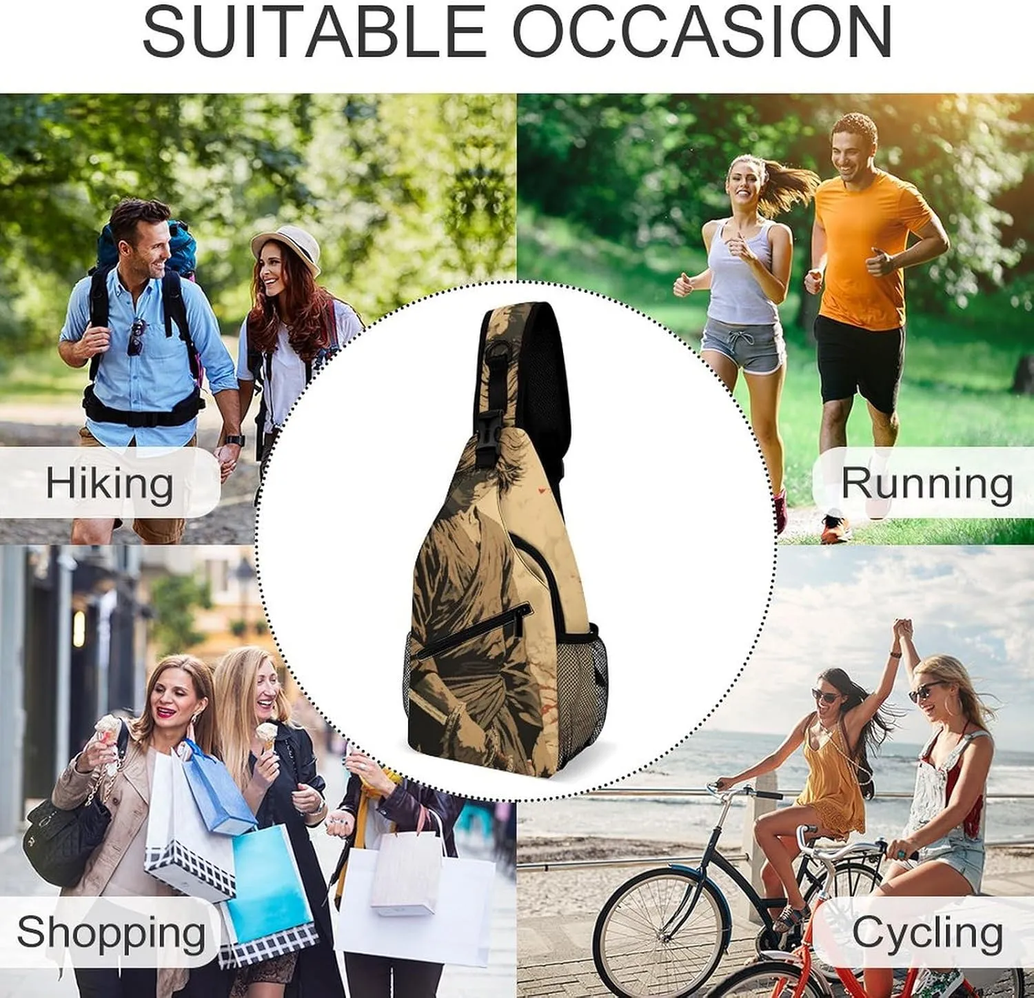 Sling Backpack Crossbody for Man Woman Drawing of Holding Sword Cross Body Adjustable Chest Bag