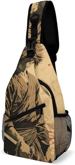 Sling Backpack Crossbody for Man Woman Drawing of Holding Sword Cross Body Adjustable Chest Bag