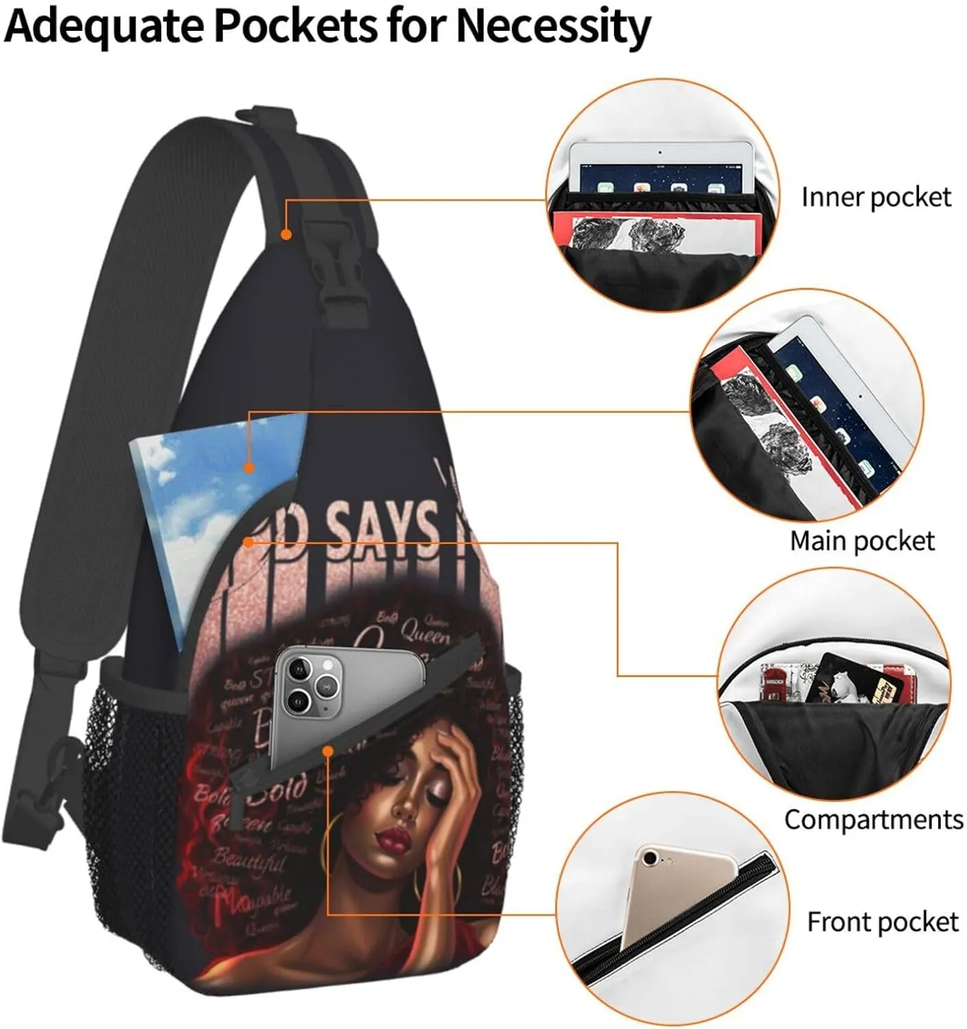 Sling Bag Crossbody Backpack Hiking Travel Daypack Chest Bag Lightweight Shoulder Bag For Women Men Gift African American Woman
