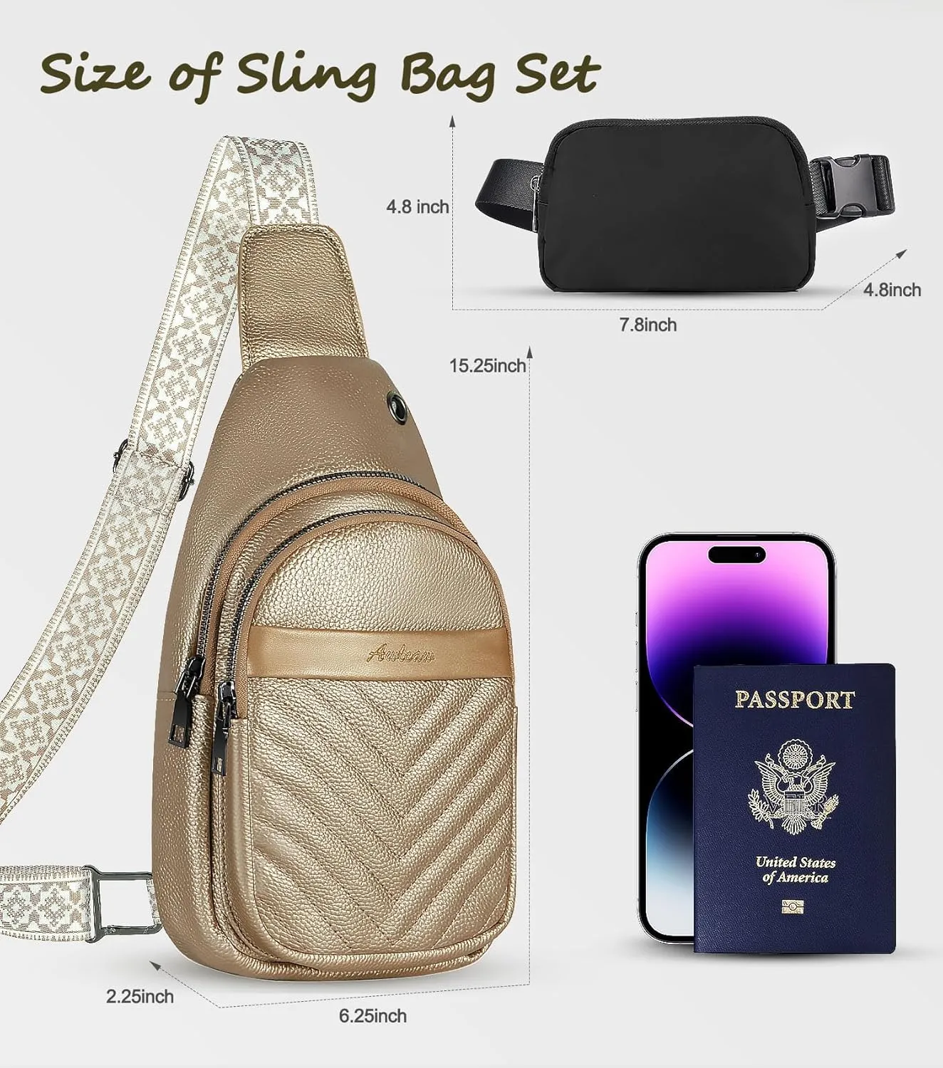 Sling Bag for Women, Leather Crossbody Bag Sling Bag Crossbody Backpack for Travel Sports Running Hiking for Man Woman
