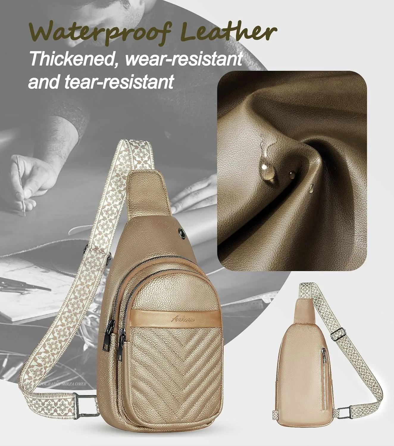 Sling Bag for Women, Leather Crossbody Bag Sling Bag Crossbody Backpack for Travel Sports Running Hiking for Man Woman