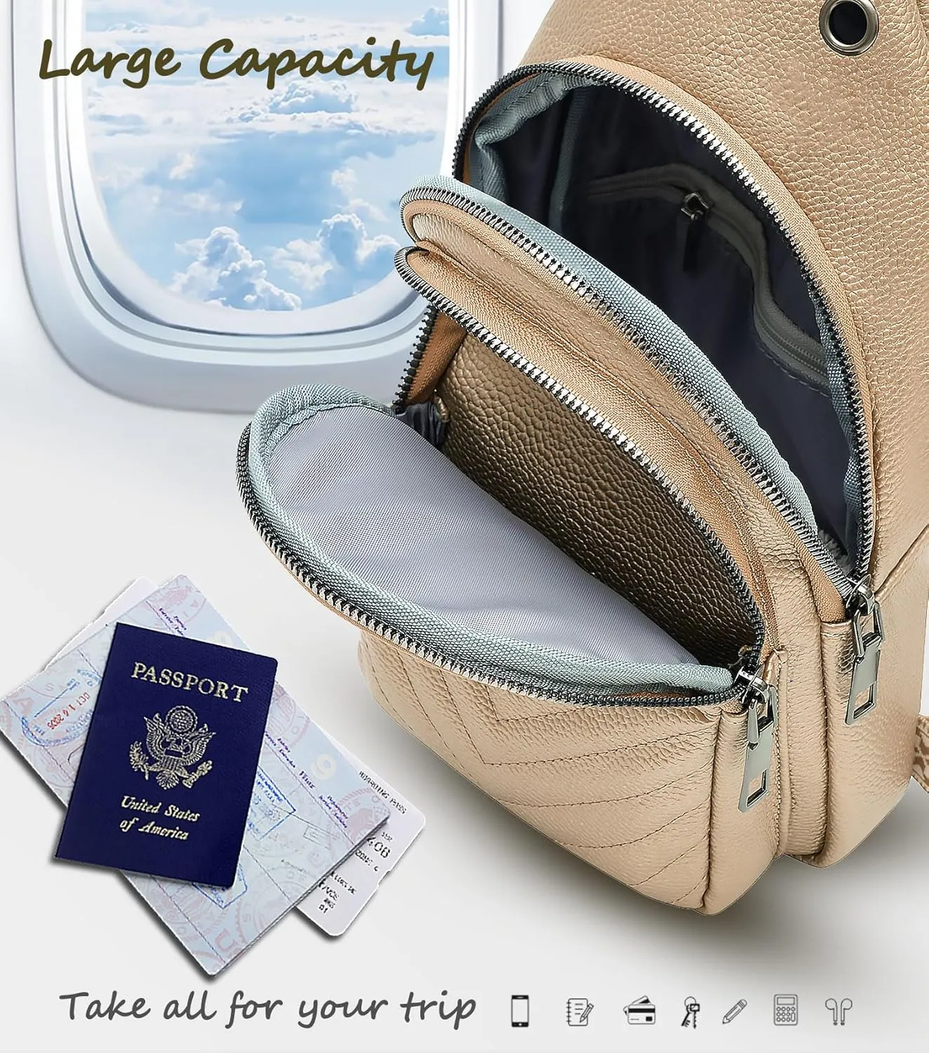 Sling Bag for Women, Leather Crossbody Bag Sling Bag Crossbody Backpack for Travel Sports Running Hiking for Man Woman