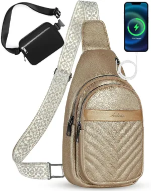 Sling Bag for Women, Leather Crossbody Bag Sling Bag Crossbody Backpack for Travel Sports Running Hiking for Man Woman