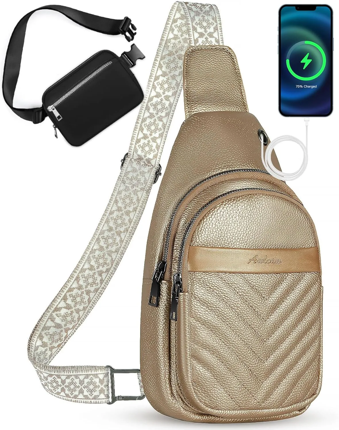 Sling Bag for Women, Leather Crossbody Bag Sling Bag Crossbody Backpack for Travel Sports Running Hiking for Man Woman