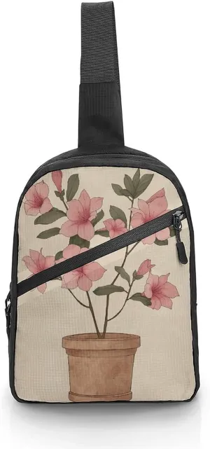 Sling Bag for Women Men Chest Bag Peach Flowers in Jar Daypack Fanny Pack Cross Body Bag for Traveling