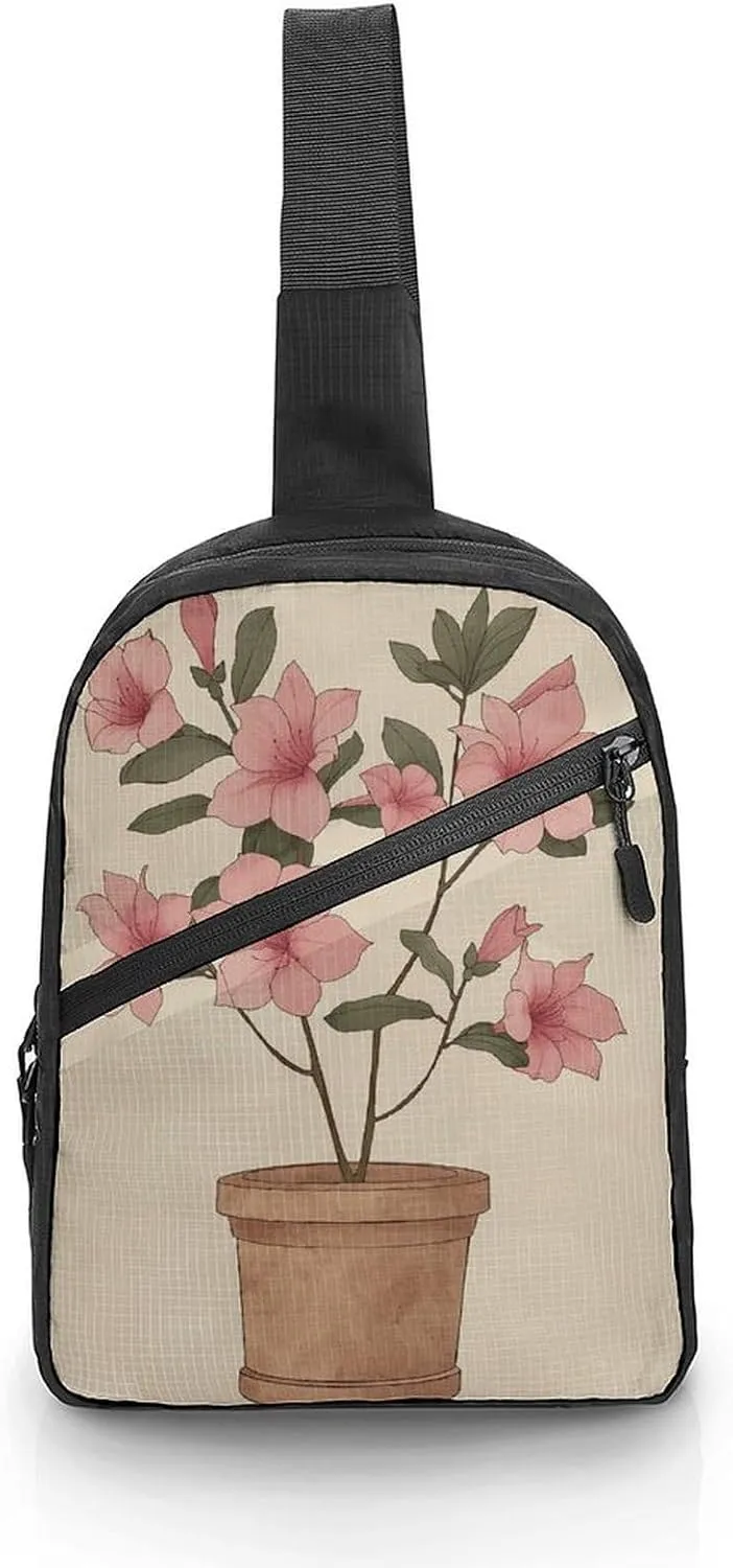 Sling Bag for Women Men Chest Bag Peach Flowers in Jar Daypack Fanny Pack Cross Body Bag for Traveling