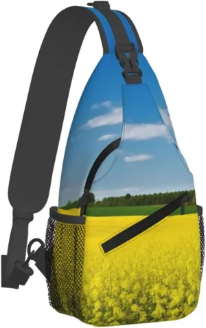 Sling Bag for Women Men Chest Bag Rape Flower Field Crossbody Bag Small Sling Backpack Fanny Packs Hiking Daypack