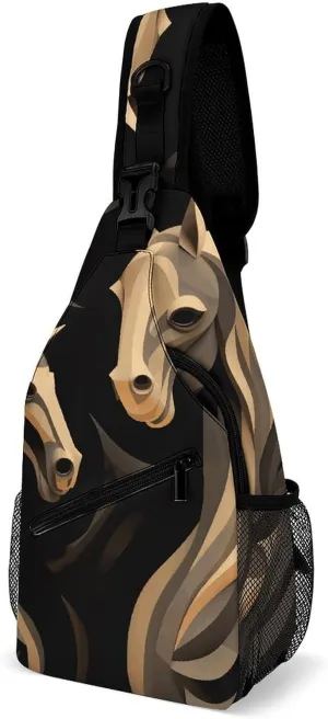 Sling Bag for Women Men Chest Bag Wood Carving Horse Crossbody Bag Small Sling Backpack Daypack Fanny Packs