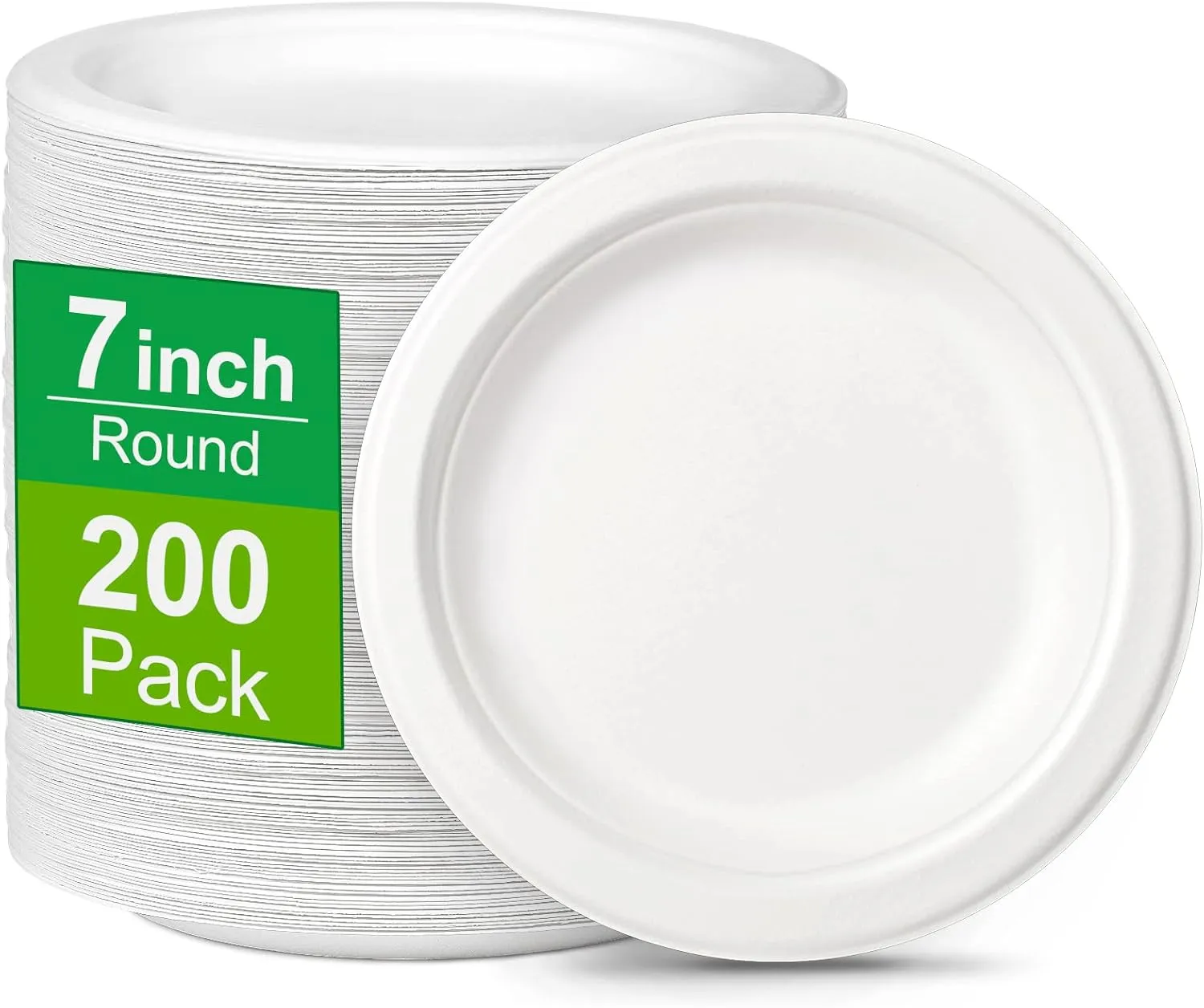 Small Compostable Plates - White 7" Bulk 200 Pack Recycled Plates for Dessert & Cake