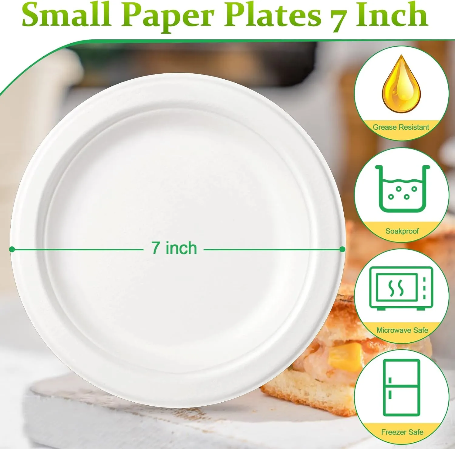 Small Compostable Plates - White 7" Bulk 200 Pack Recycled Plates for Dessert & Cake