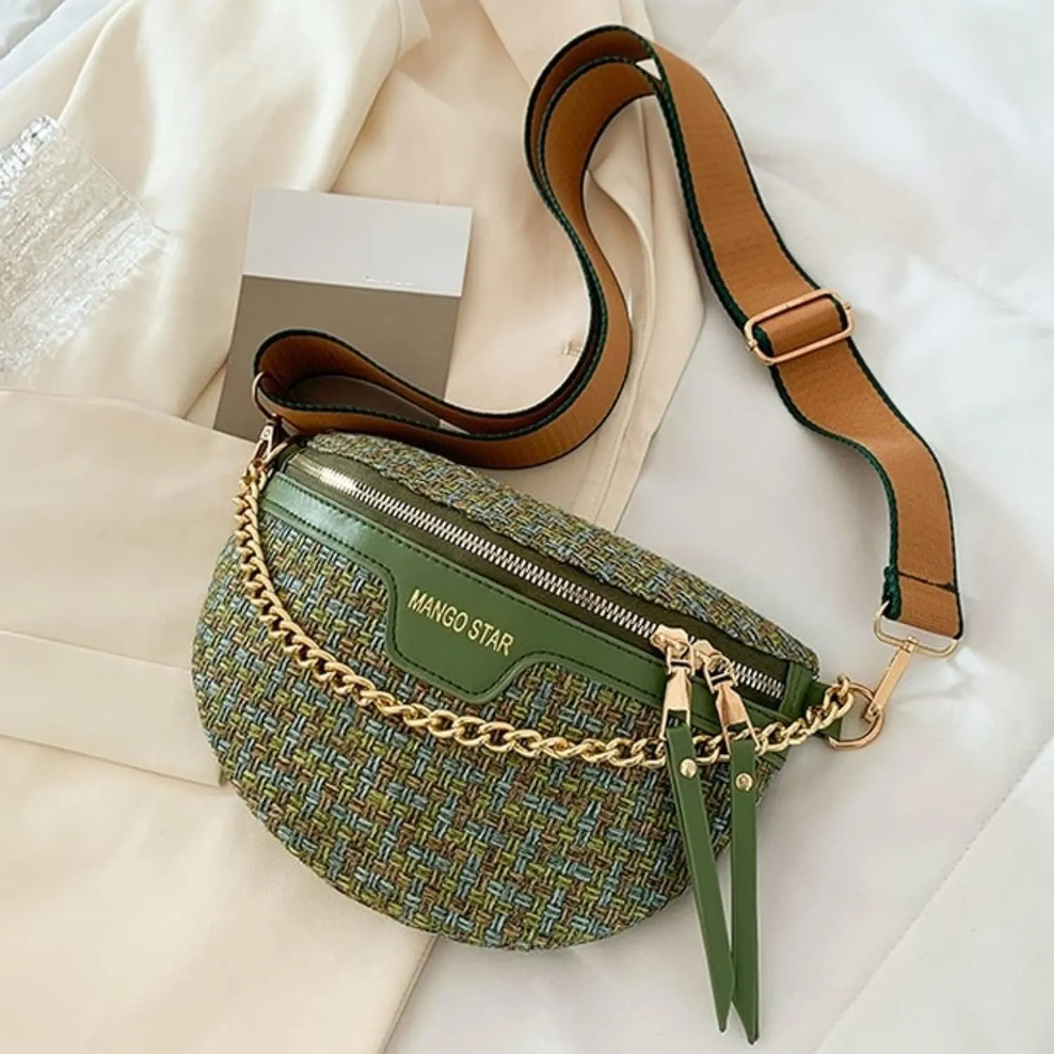 Small Crossbody Shoulder Bags for Women Fanny Packs Belt Chest Bag Knitting Crochet Waist Pouch Lightweight Phone Purse for Outdoor Traveling