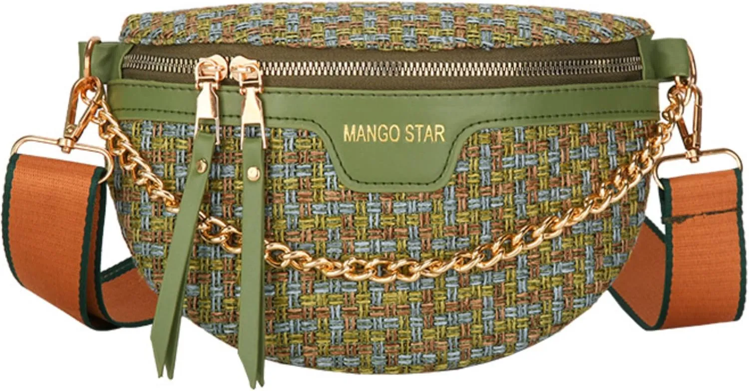 Small Crossbody Shoulder Bags for Women Fanny Packs Belt Chest Bag Knitting Crochet Waist Pouch Lightweight Phone Purse for Outdoor Traveling