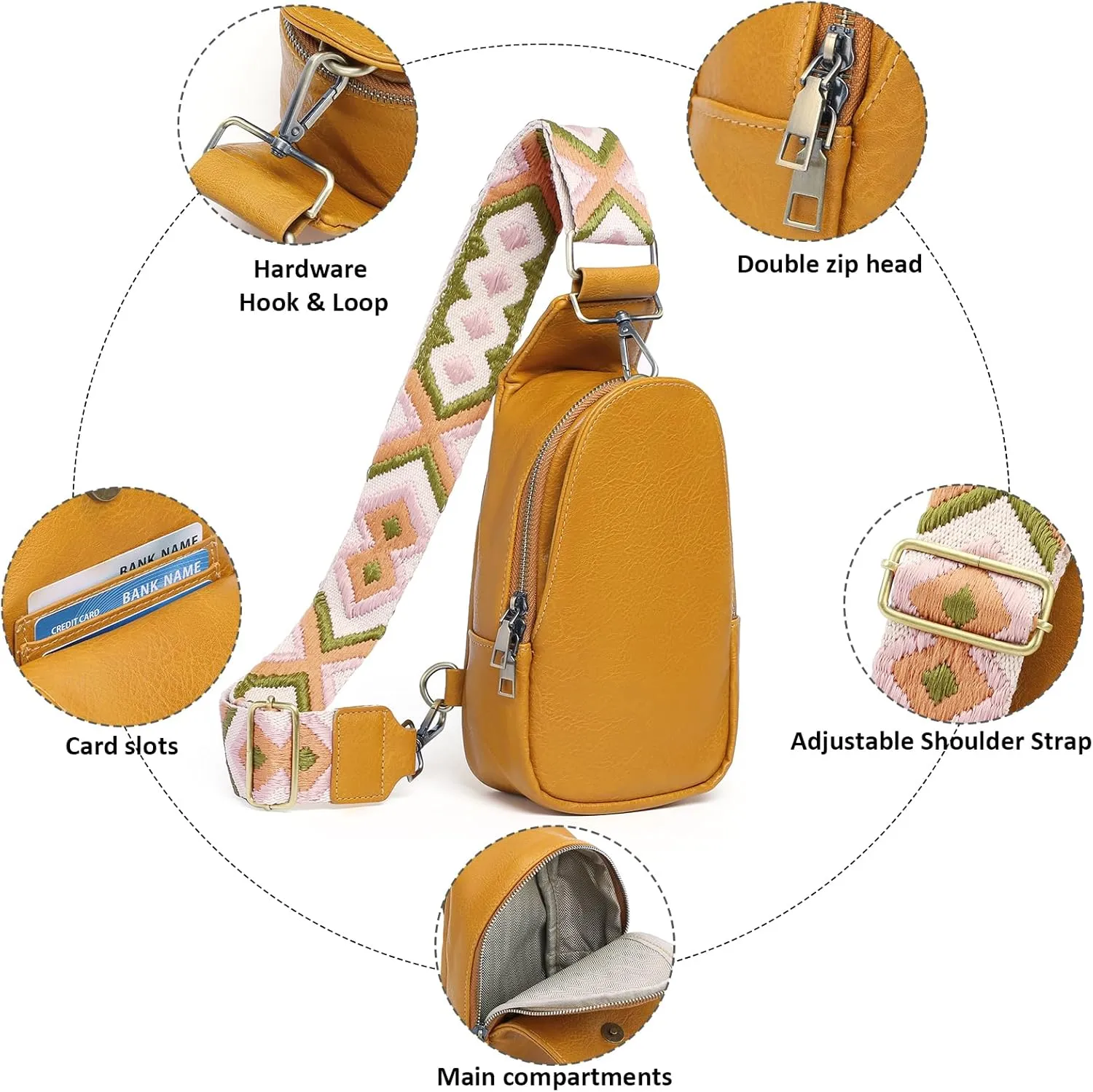 Small Sling Bag for Women Leather Fanny Pack Crossbody Chest Bag with Guitar Strap