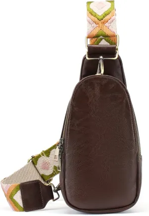 Small Sling Bag for Women Leather Fanny Pack Crossbody Chest Bag with Guitar Strap