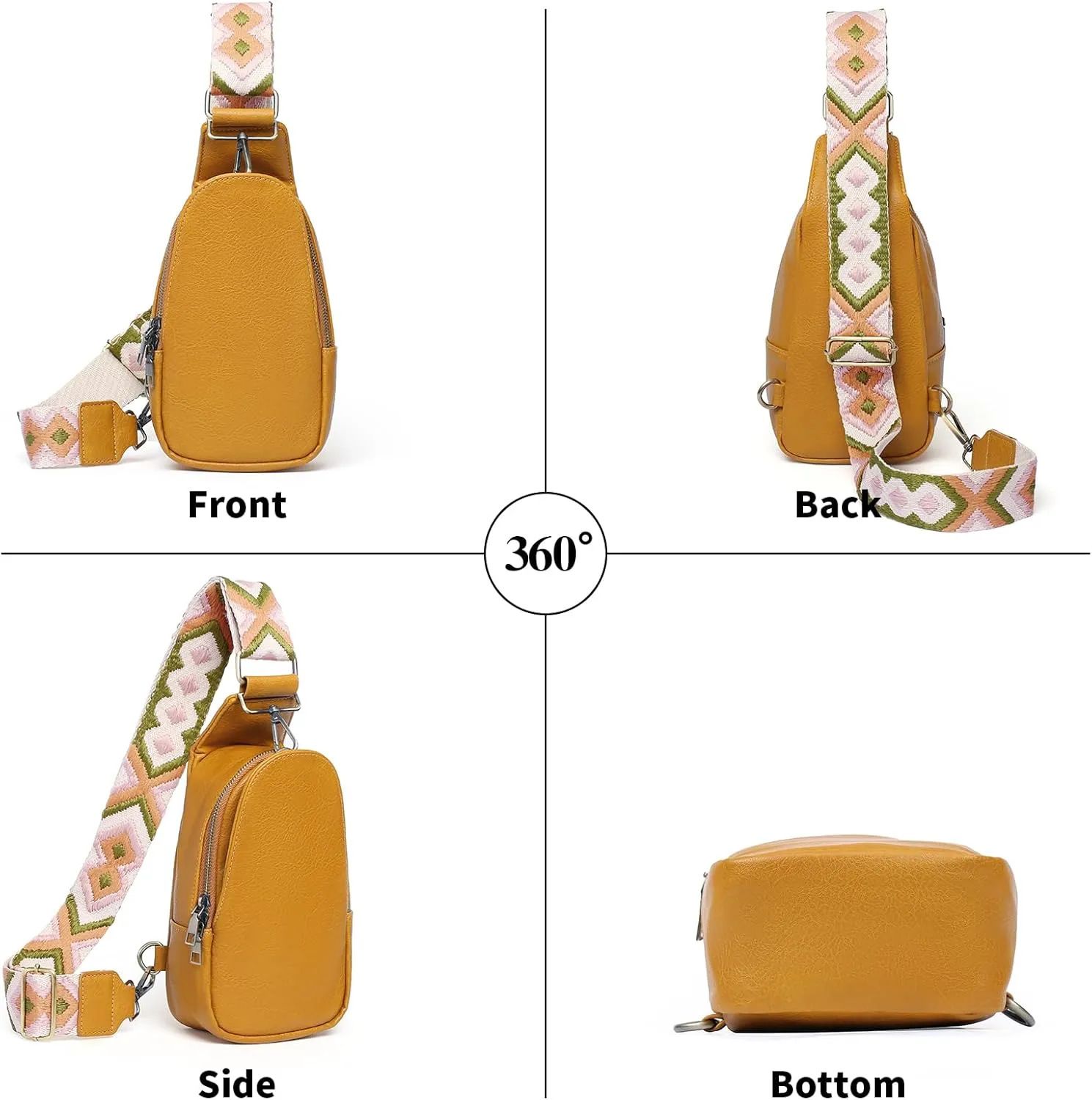 Small Sling Bag for Women Leather Fanny Pack Crossbody Chest Bag with Guitar Strap
