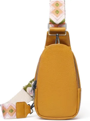 Small Sling Bag for Women Leather Fanny Pack Crossbody Chest Bag with Guitar Strap