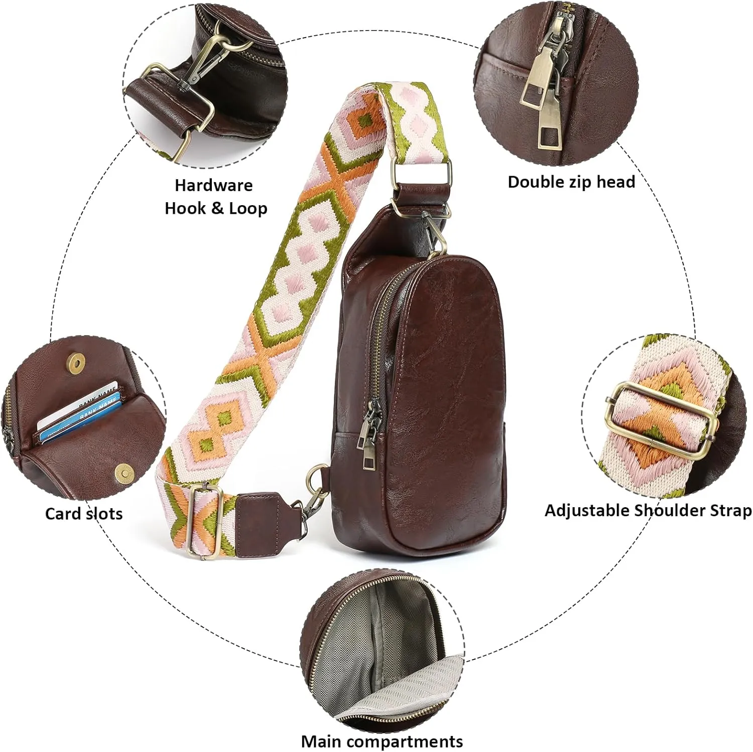 Small Sling Bag for Women Leather Fanny Pack Crossbody Chest Bag with Guitar Strap