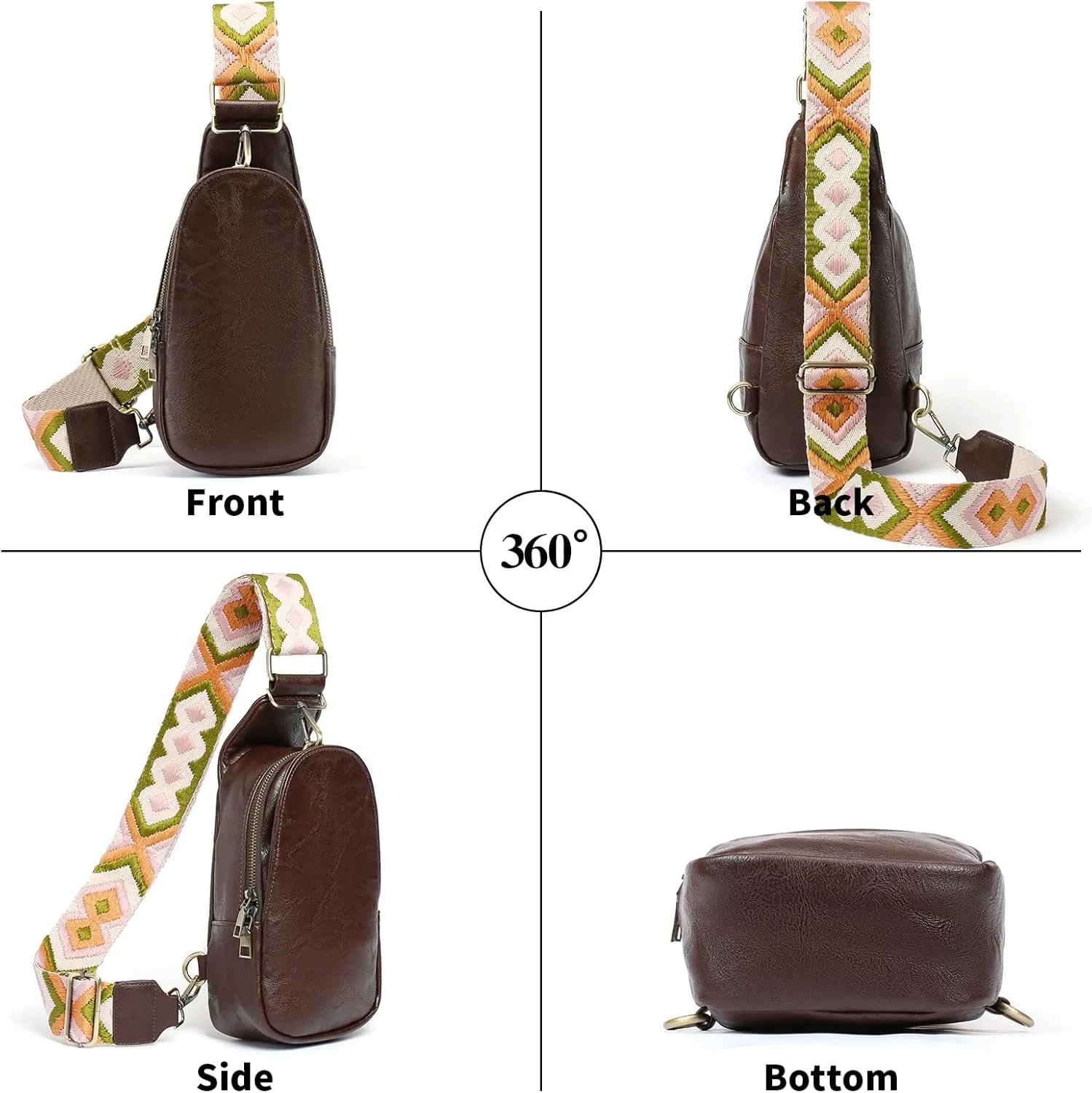 Small Sling Bag for Women Leather Fanny Pack Crossbody Chest Bag with Guitar Strap