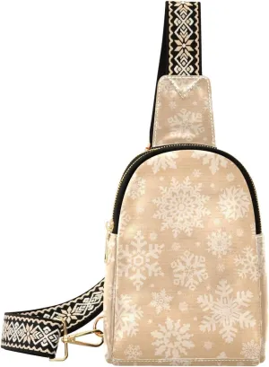 Snowflakes on Cardboard Background Sling Bag for Women, Leather Crossbody Bag Purses for Women Anti Theft Sling Bag Fanny Packs