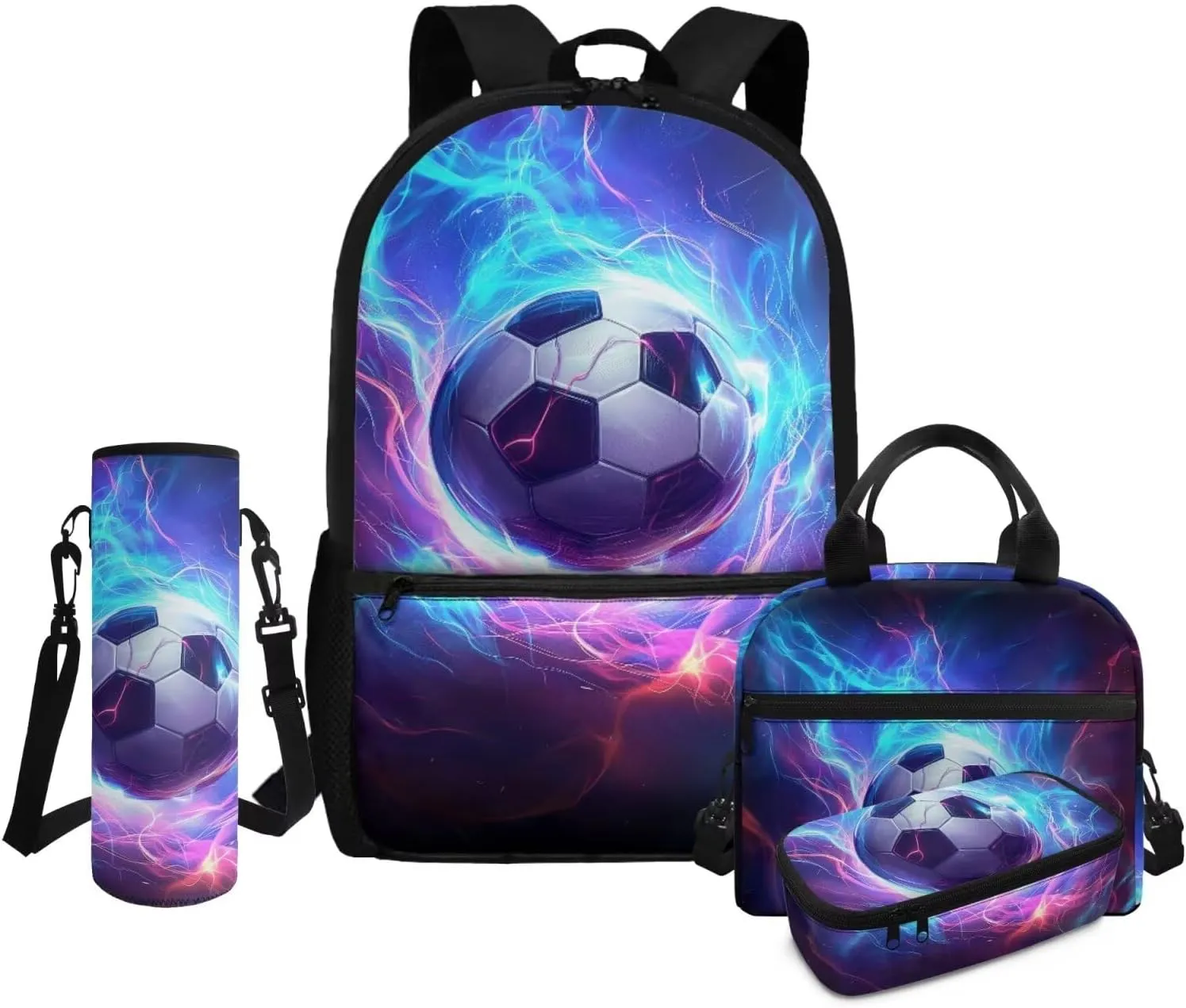 Soccer Elementary Backpack for Boys 4pc School Bag and Lunch Bag Ages 12-14 with Padded Straps Kawaii 6th Grade Bookbag with Water Bottle Holder Book Bags