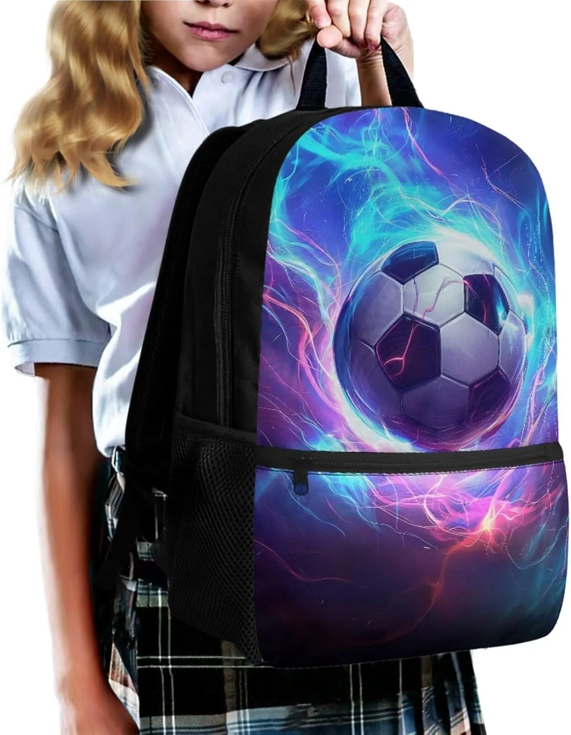 Soccer Elementary Backpack for Boys 4pc School Bag and Lunch Bag Ages 12-14 with Padded Straps Kawaii 6th Grade Bookbag with Water Bottle Holder Book Bags