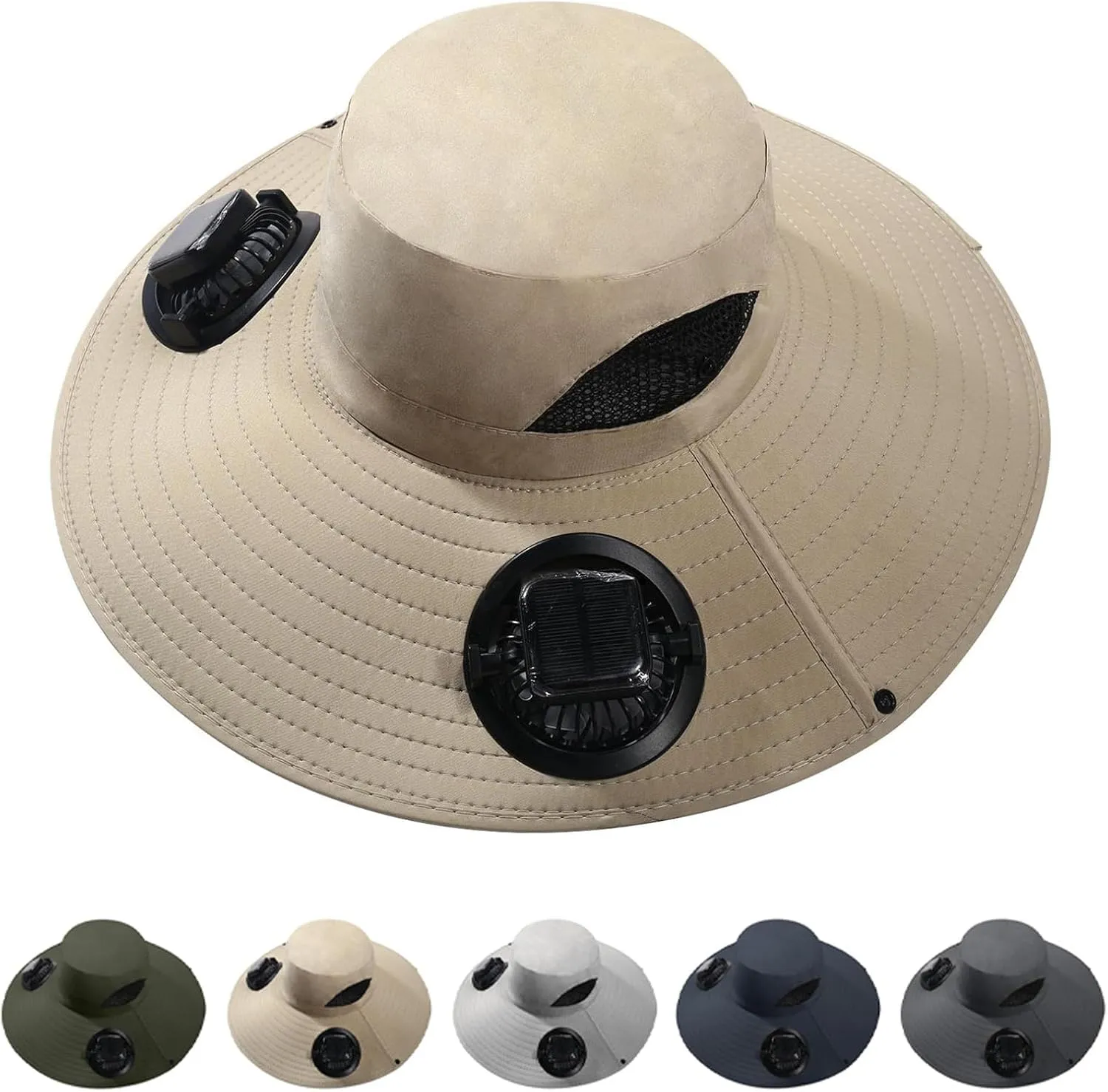Solar Fan Hat Outdoor, Wide Brim Sun Hat with 2 Solar Fans, 2025 UPF 50  Bucket Sun Hat for Men Women, Solar Powered
