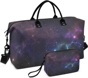 Space Nebula Purple Large Travel Duffel Bag, Sports Tote Gym Bag, Shoulder Weekender Overnight Bag for Women Men, Carry On Luggage with Toiletry Bags