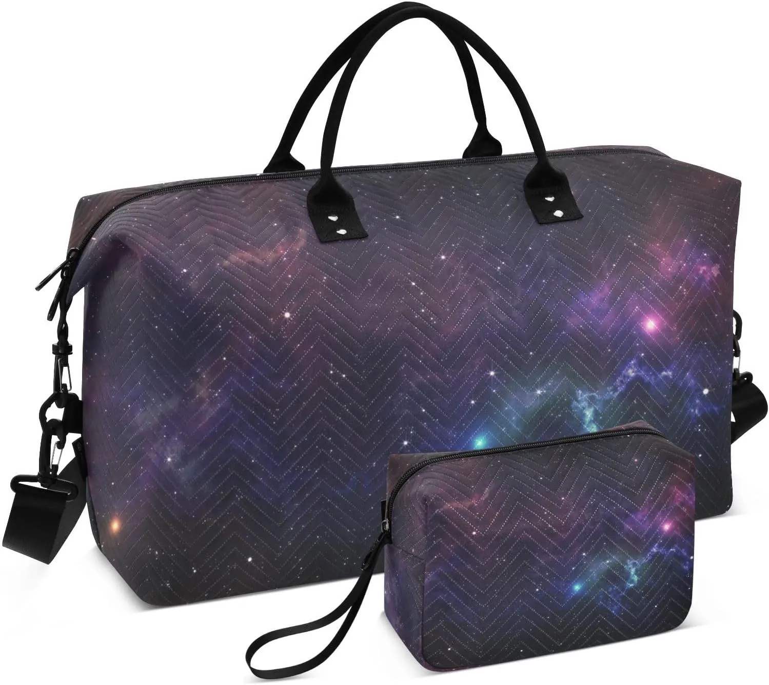 Space Nebula Purple Large Travel Duffel Bag, Sports Tote Gym Bag, Shoulder Weekender Overnight Bag for Women Men, Carry On Luggage with Toiletry Bags