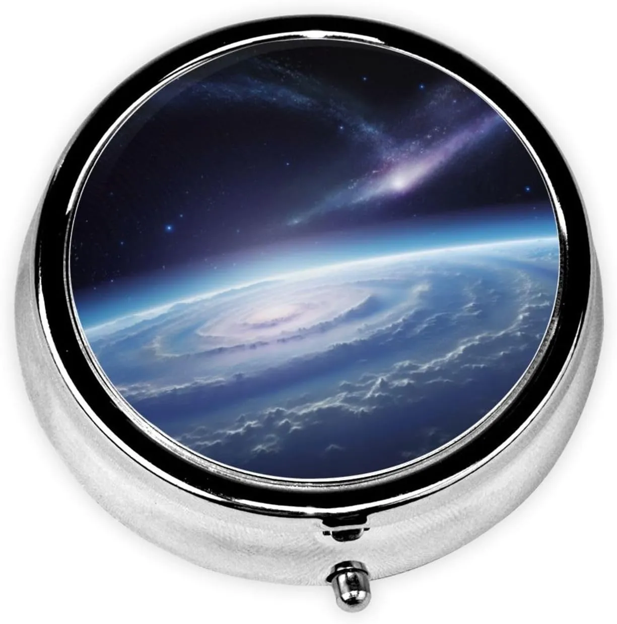 Space Photo Pill Box Round Pill Case for Pocket Purse 3 Compartment Medicine Pill Organizer Cute Portable Travel Pillbox Vitamin Cod Liver Oil Storage Box Unique Gift Organizer