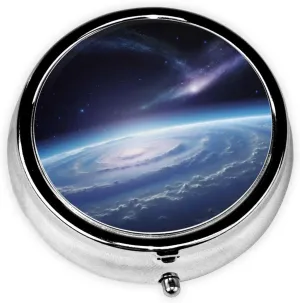 Space Photo Pill Box Round Pill Case for Pocket Purse 3 Compartment Medicine Pill Organizer Cute Portable Travel Pillbox Vitamin Cod Liver Oil Storage Box Unique Gift Organizer