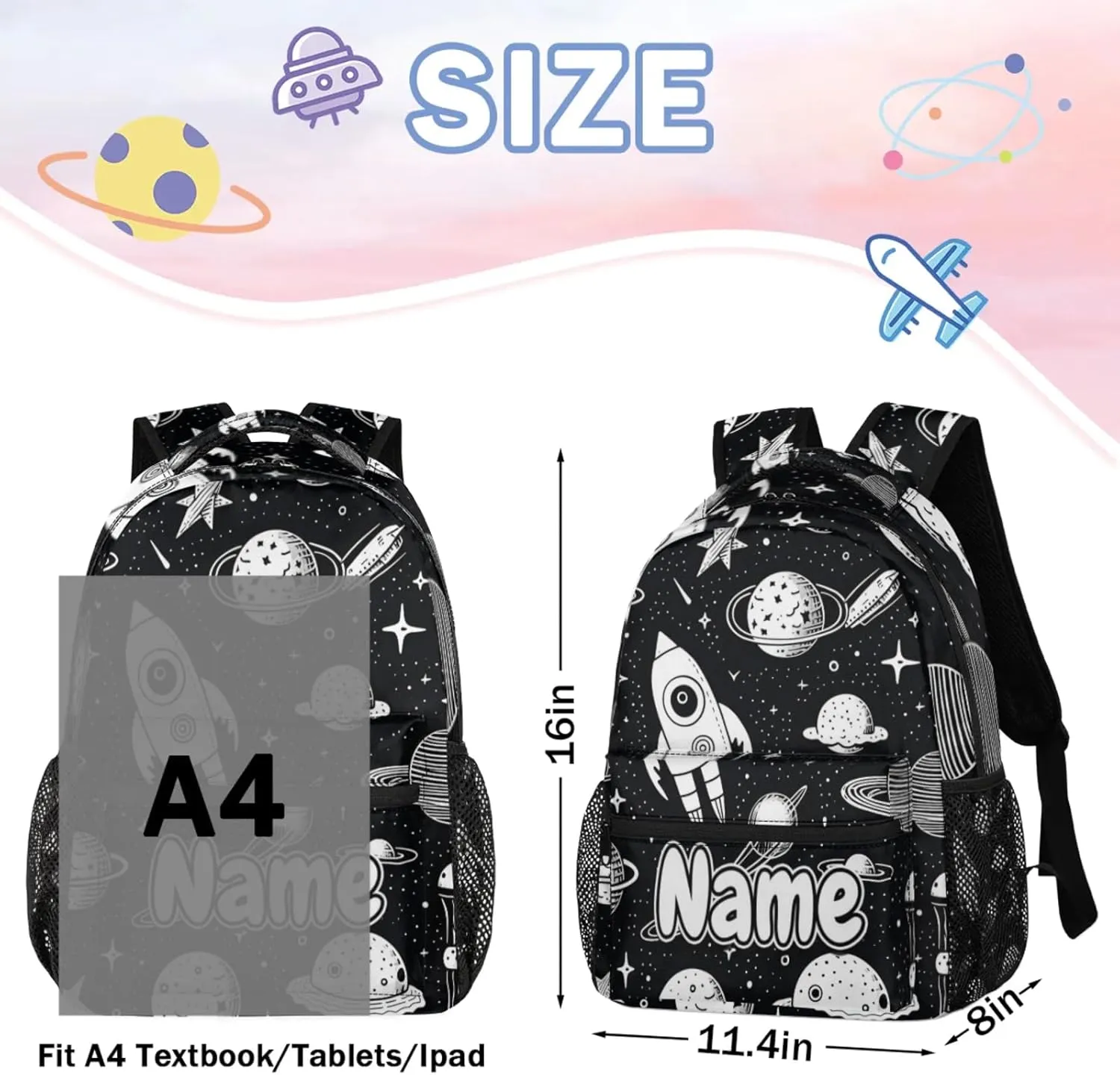 Space Rocket Planet Large Backpack Fashion Travel Backpacks for Business Women Men Casual Laptop Bag Waterproof Lightweight Shoulder Bags 16in