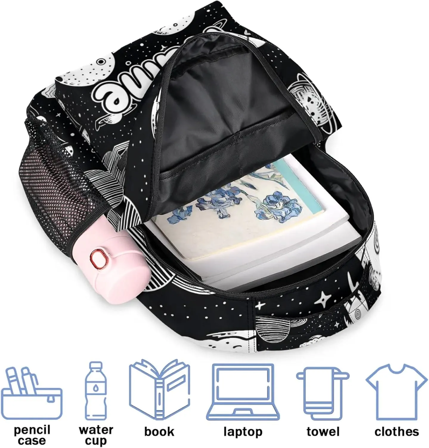Space Rocket Planet Large Backpack Fashion Travel Backpacks for Business Women Men Casual Laptop Bag Waterproof Lightweight Shoulder Bags 16in