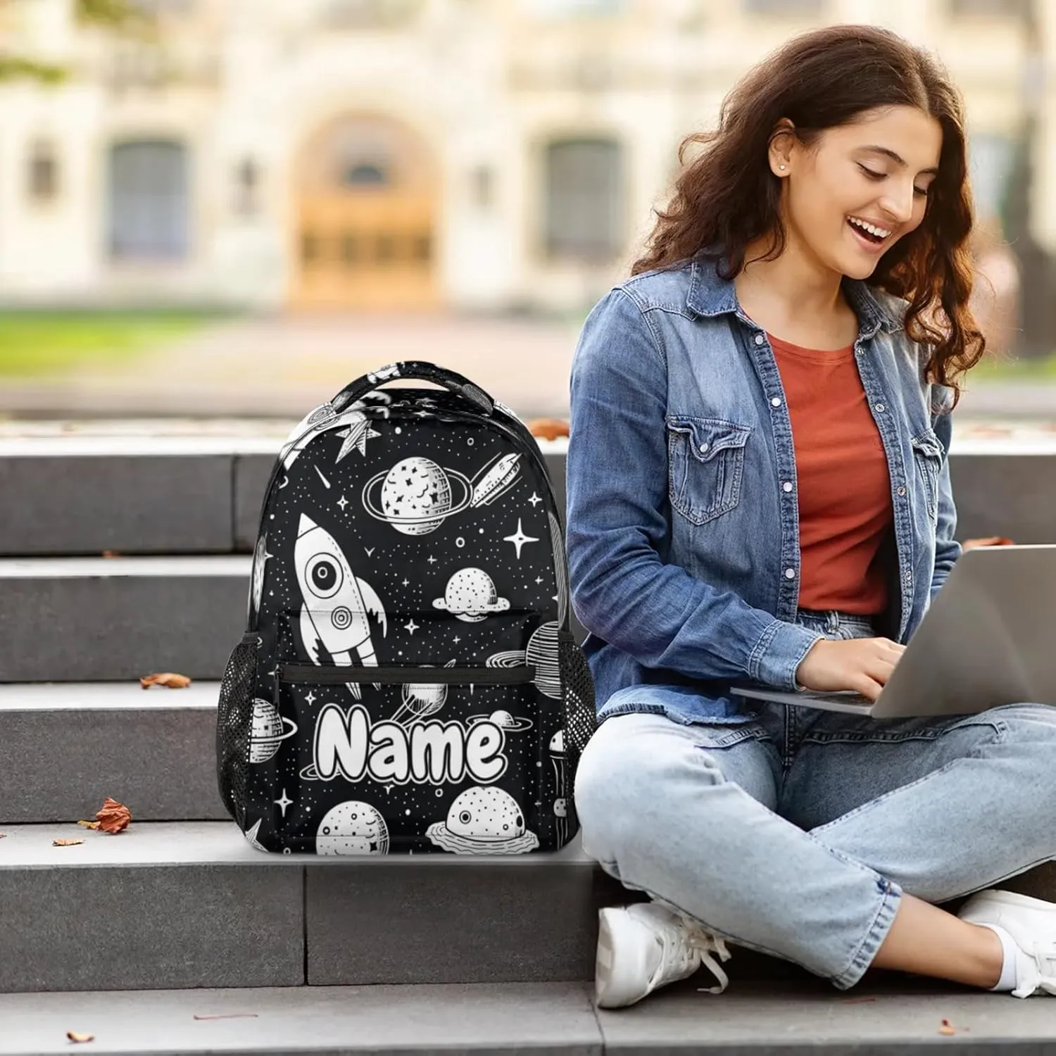 Space Rocket Planet Large Backpack Fashion Travel Backpacks for Business Women Men Casual Laptop Bag Waterproof Lightweight Shoulder Bags 16in