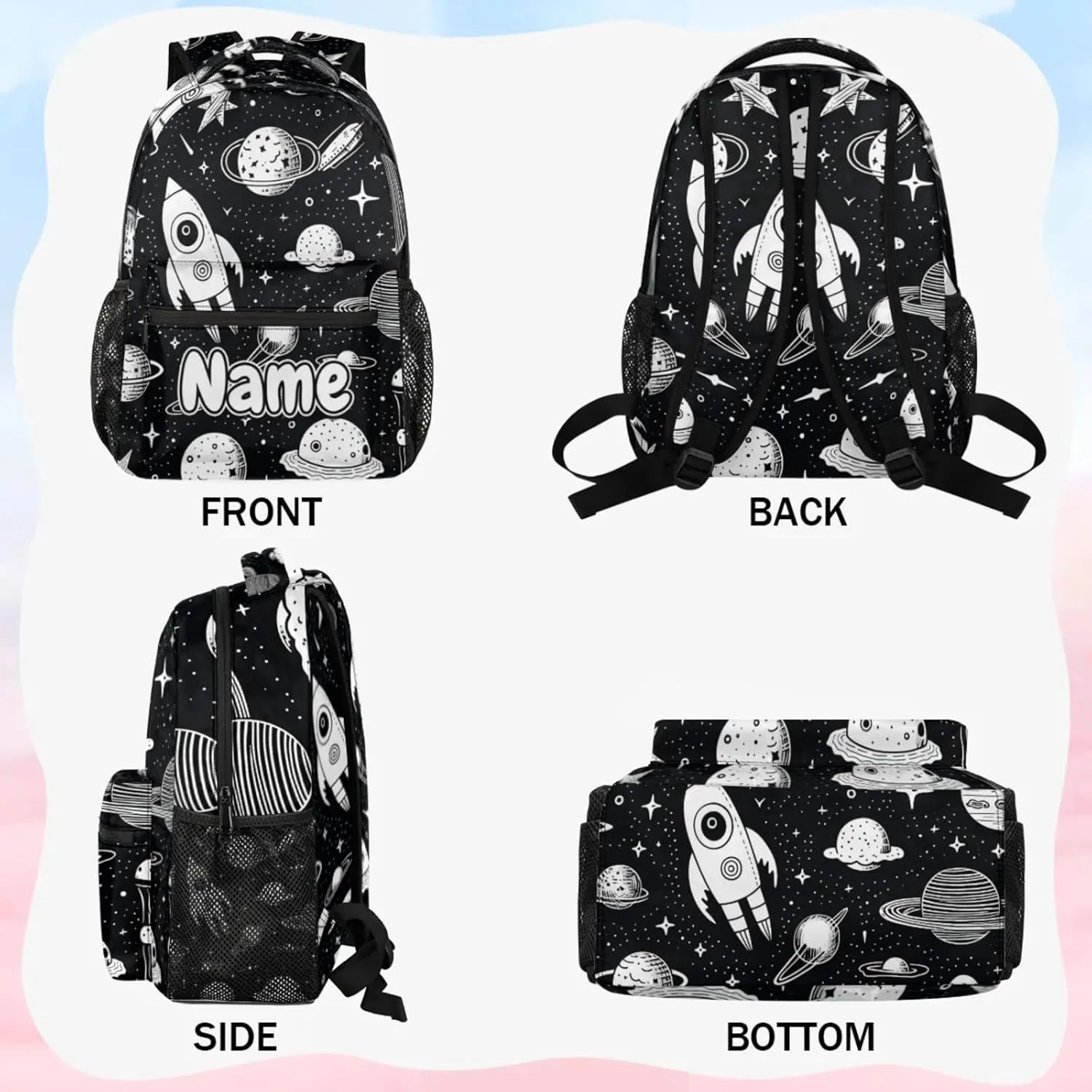 Space Rocket Planet Large Backpack Fashion Travel Backpacks for Business Women Men Casual Laptop Bag Waterproof Lightweight Shoulder Bags 16in