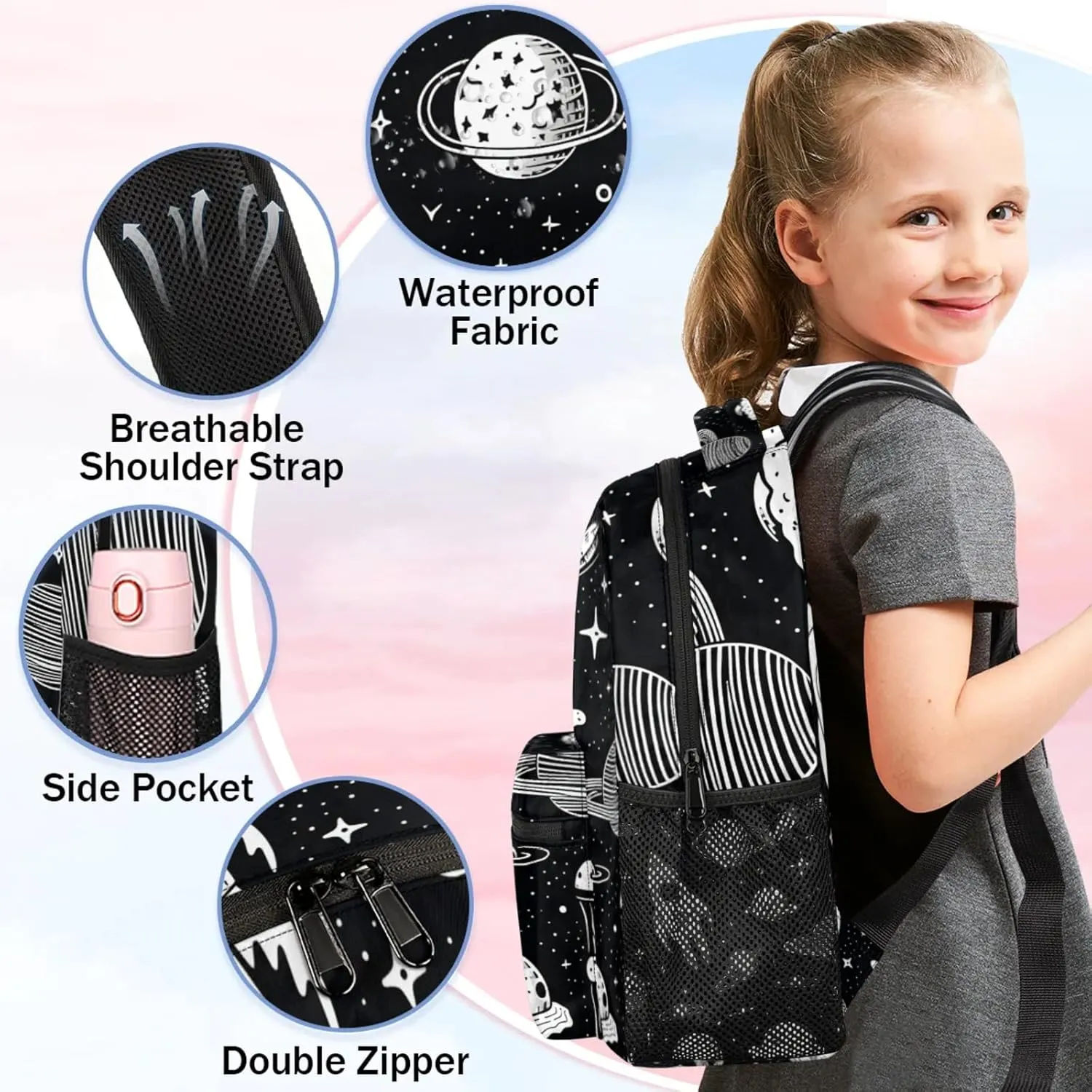 Space Rocket Planet Large Backpack Fashion Travel Backpacks for Business Women Men Casual Laptop Bag Waterproof Lightweight Shoulder Bags 16in