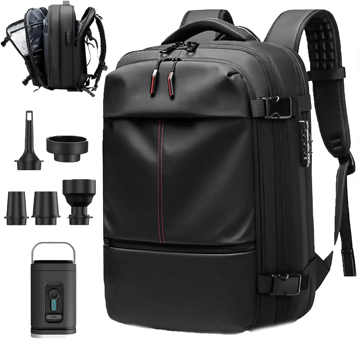 Space Vac Pro Backpack, 60l Expandable Vacpack Backpack with Pump, Anti Theft, Vacuum Travel Backpacks, Flight Approved (Black)