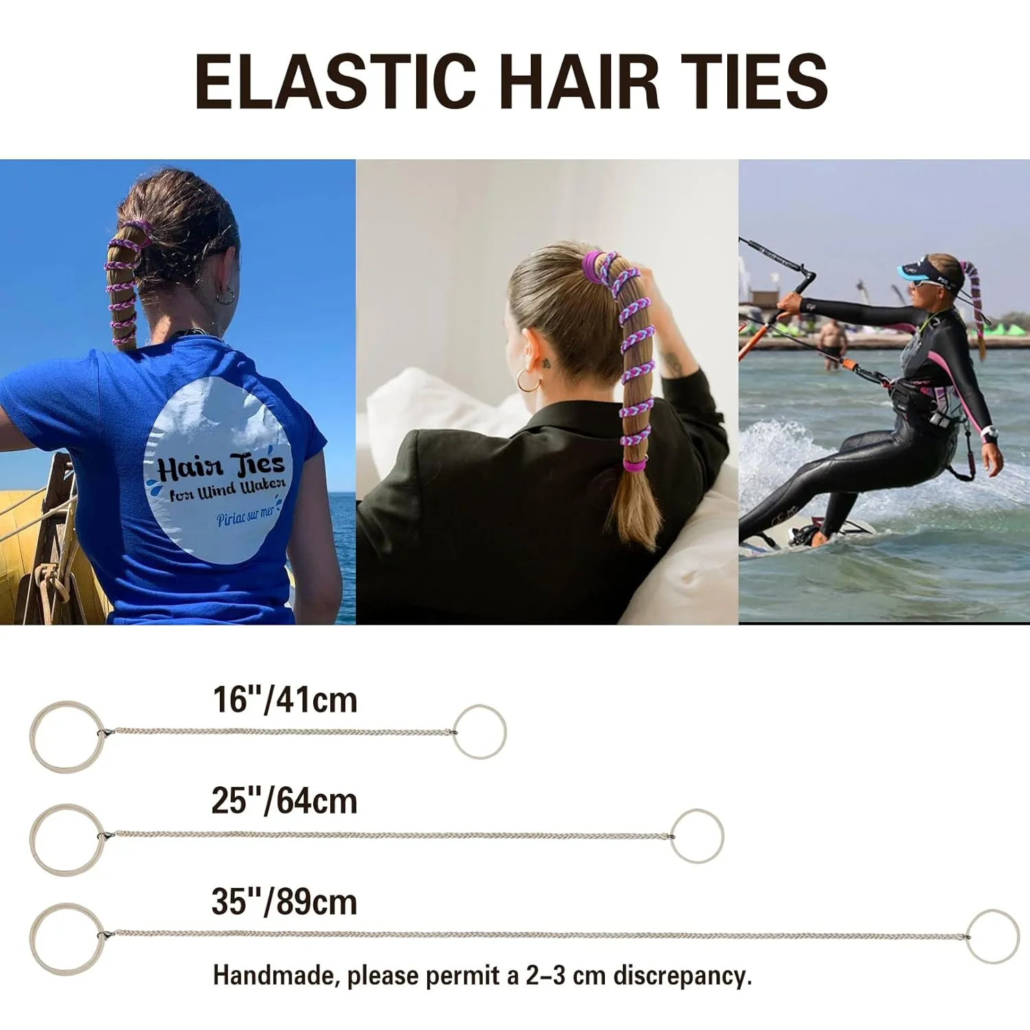 Spiral Hair Tie Sprots Ponytail Holders, 3 Packs 25" Elastic Braided Hair Ties No Tangled, Pony Tail Wrap for Long Hair for Gym, Swimming, Diving Colorful