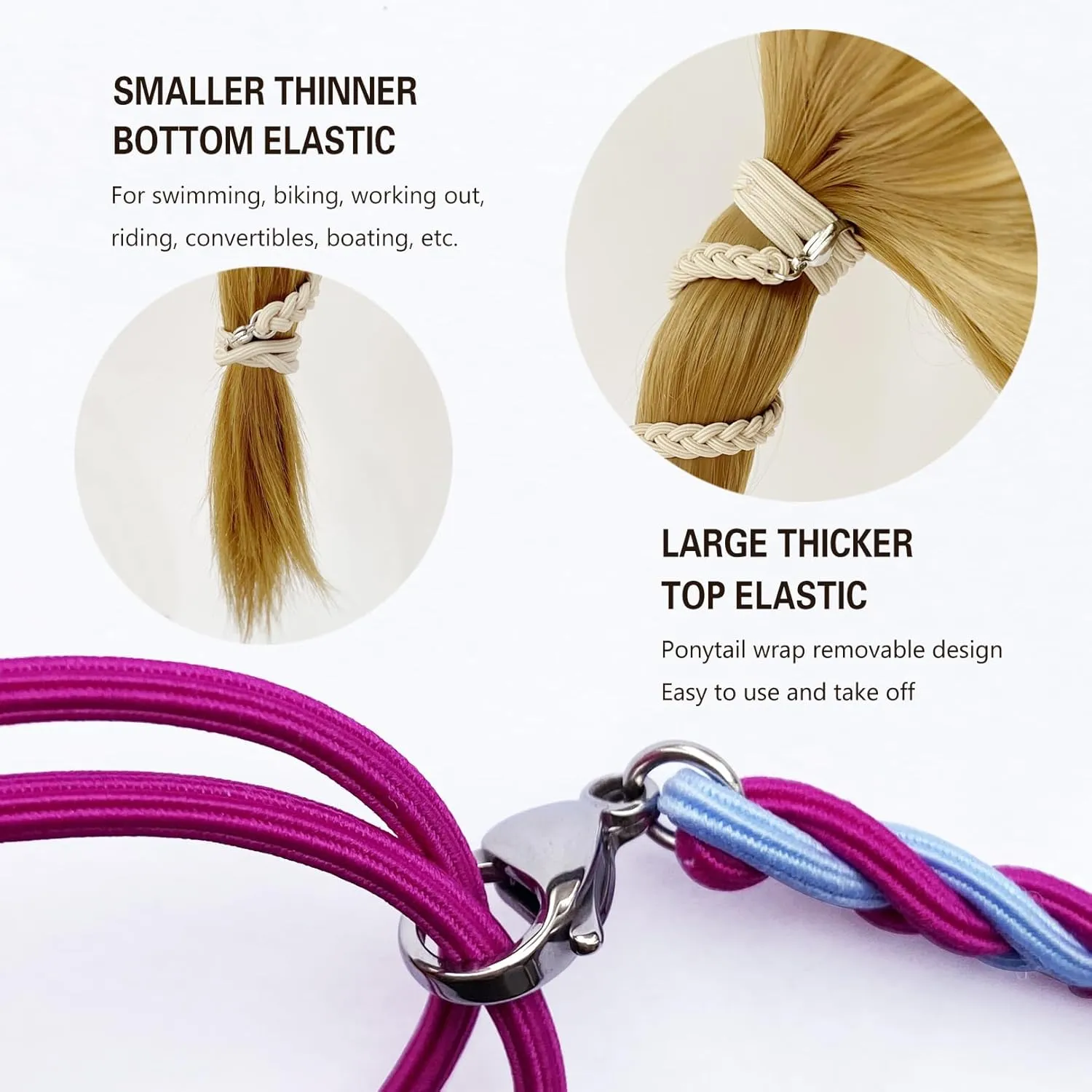 Spiral Hair Tie Sprots Ponytail Holders, 3 Packs 25" Elastic Braided Hair Ties No Tangled, Pony Tail Wrap for Long Hair for Gym, Swimming, Diving Colorful