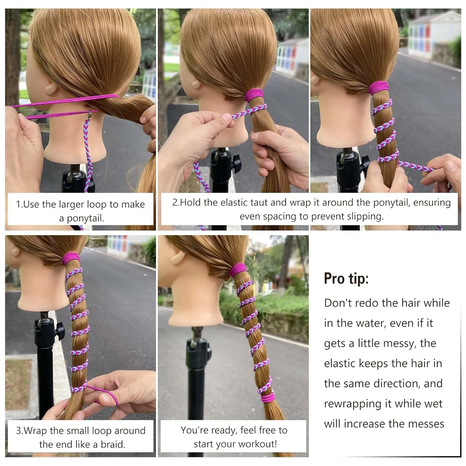 Spiral Hair Tie Sprots Ponytail Holders, 3 Packs 25" Elastic Braided Hair Ties No Tangled, Pony Tail Wrap for Long Hair for Gym, Swimming, Diving Colorful