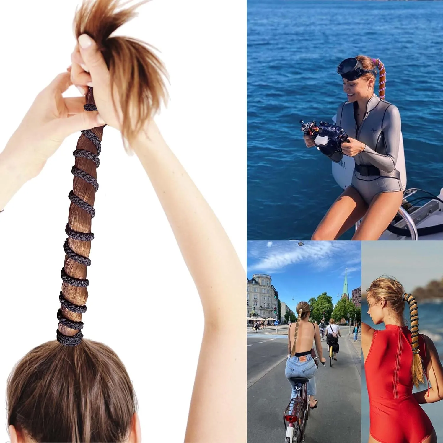 Spiral Hair Tie Sprots Ponytail Holders, 3 Packs 25" Elastic Braided Hair Ties No Tangled, Pony Tail Wrap for Long Hair for Gym, Swimming, Diving Colorful