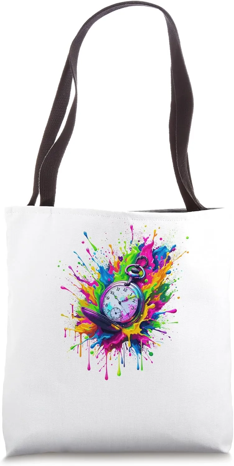 Splash Art Vintage Pocket Watch Chain Retro Tote Bag