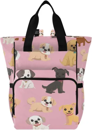 SPRIPORT Cute Puppies Dogs Pink Diaper Bag Backpack for Baby Boys Girls Travel Tote with Stroller Straps & Bottle Storage Baby Diaper Bag for Shopping Hiking Traveling Baby Shower Gifts Moms Dads
